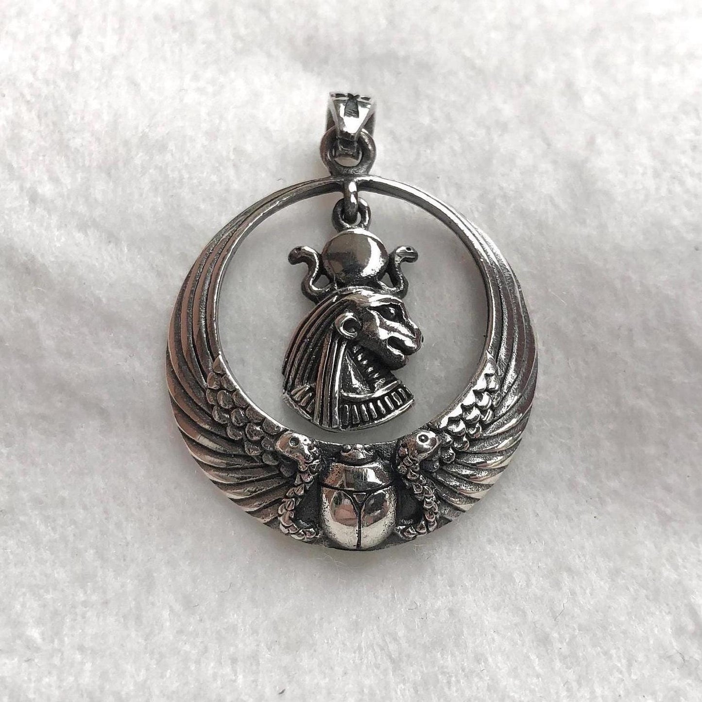 Handcrafted 925 Sterling Silver Sekhmet Egyptian Goddess Deity Amulet Pendant/Necklace Accessories Gift VINTZ