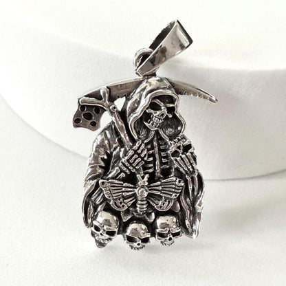 Handcrafted 925 Sterling Silver Grim Reaper Pendant God of Death Gothic Skull Pendant/Necklace Silver Jewelry Accessories Gift by VINTZ