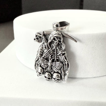 Handcrafted 925 Sterling Silver Grim Reaper Pendant God of Death Gothic Skull Pendant/Necklace Silver Jewelry Accessories Gift by VINTZ