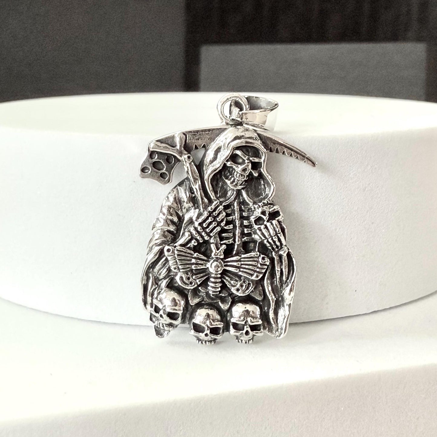 Handcrafted 925 Sterling Silver Grim Reaper Pendant God of Death Gothic Skull Pendant/Necklace Silver Jewelry Accessories Gift by VINTZ