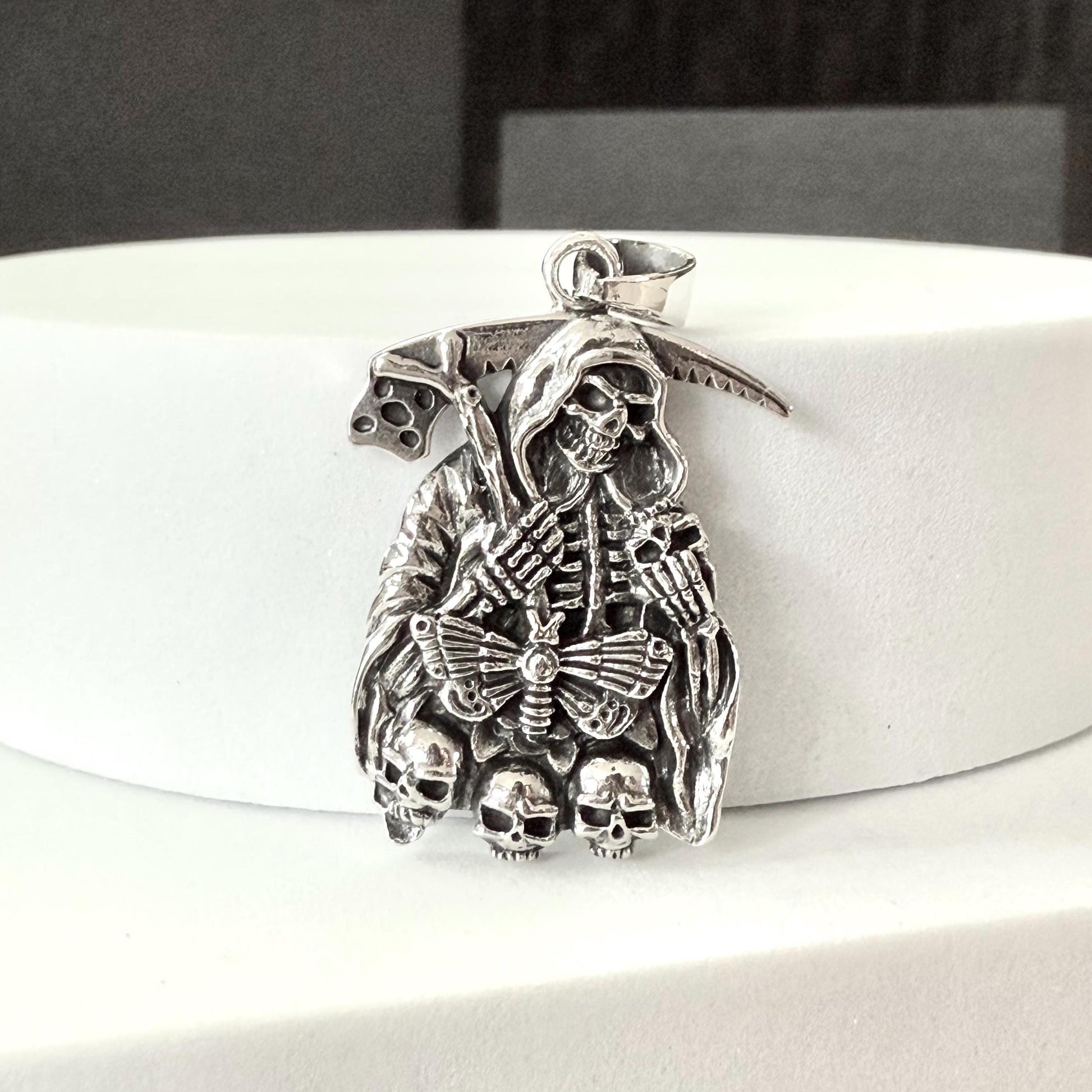 Handcrafted 925 Sterling Silver Grim Reaper Pendant God of Death Gothic Skull Pendant/Necklace Silver Jewelry Accessories Gift by VINTZ
