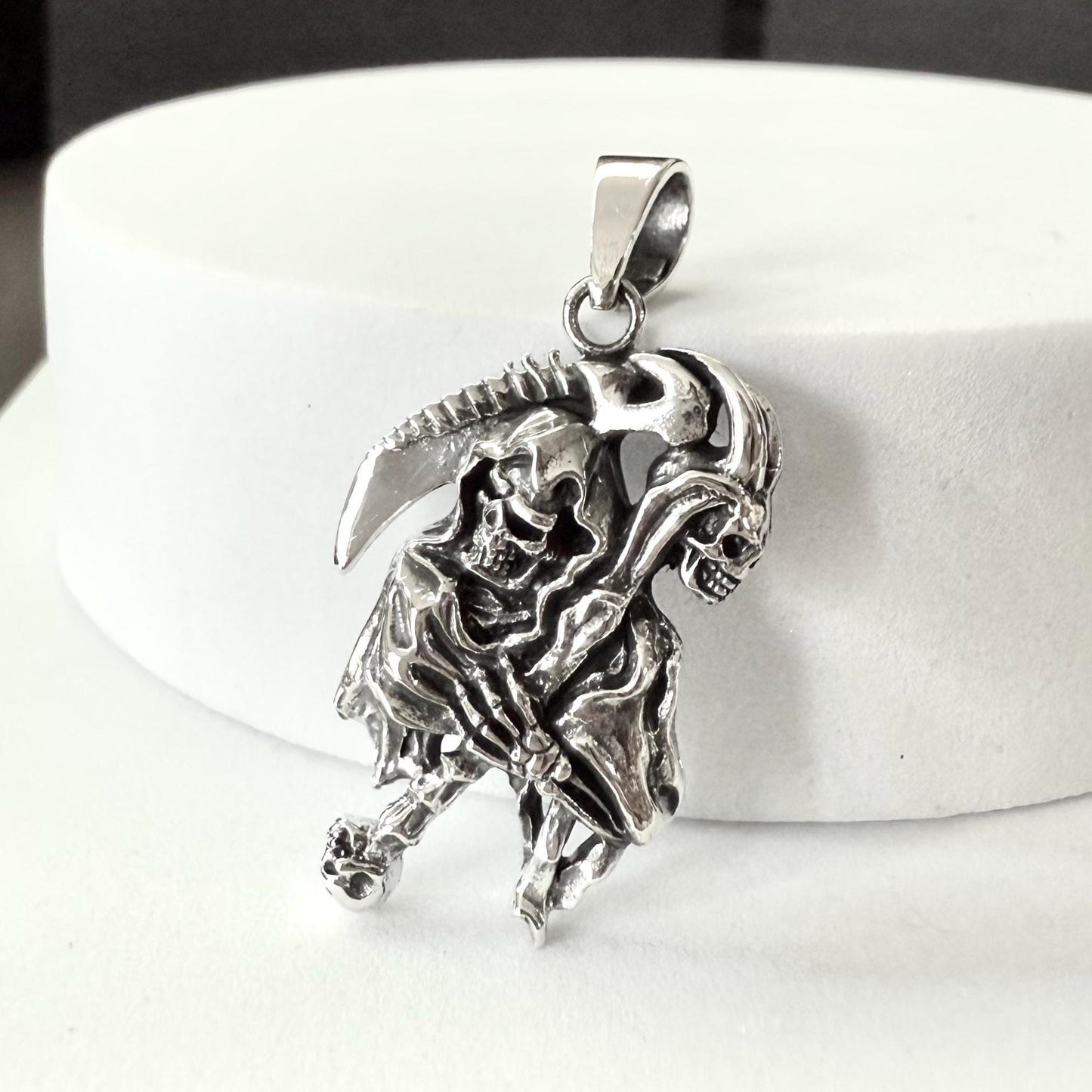 Handcrafted 925 Sterling Silver Grim Reaper Pendant God of Death Gothic Skull Pendant/Necklace Silver Jewelry Accessories Gift by VINTZ