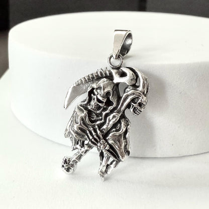 Handcrafted 925 Sterling Silver Grim Reaper Pendant God of Death Gothic Skull Pendant/Necklace Silver Jewelry Accessories Gift by VINTZ