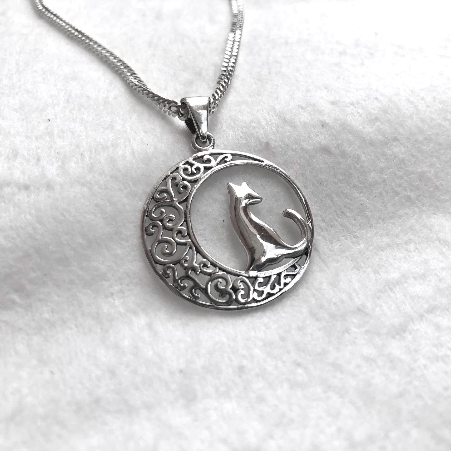 Cat & Crescent Moon Pendant/Necklace