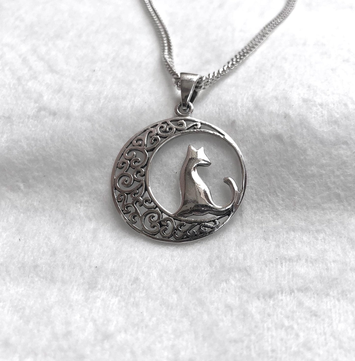 Cat & Crescent Moon Pendant/Necklace