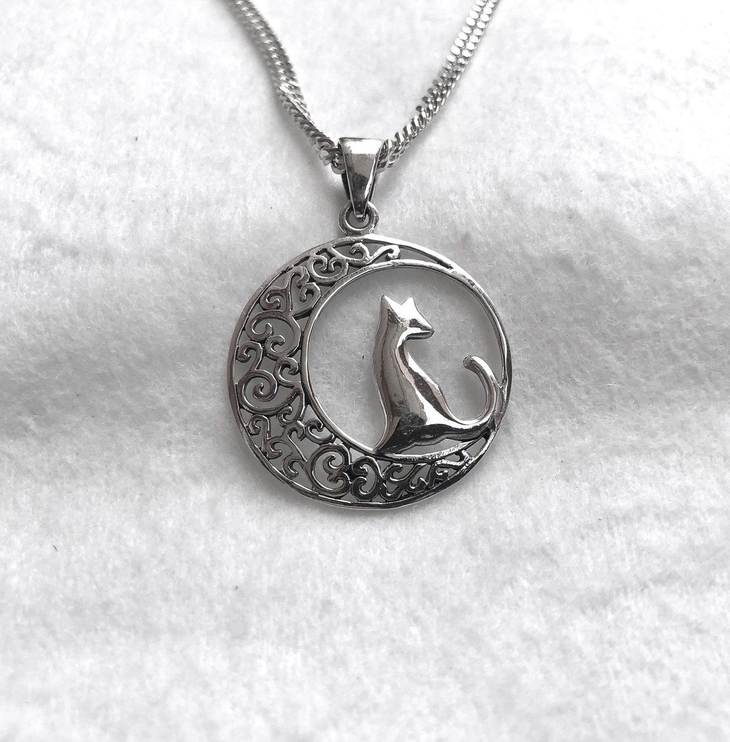 Cat & Crescent Moon Pendant/Necklace