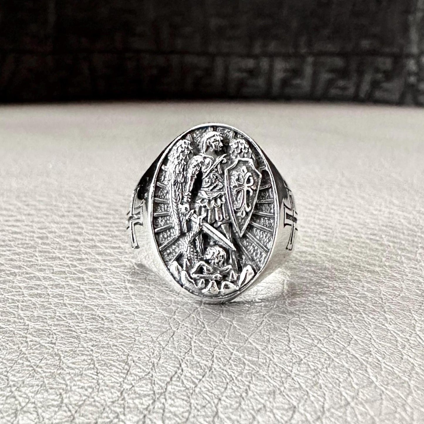 Handcrafted 925 Sterling Silver Archangel Ring Saint Michael Guardian Angel Christian Knight Ring Silver Jewelry Accessories Gift by VINTZ