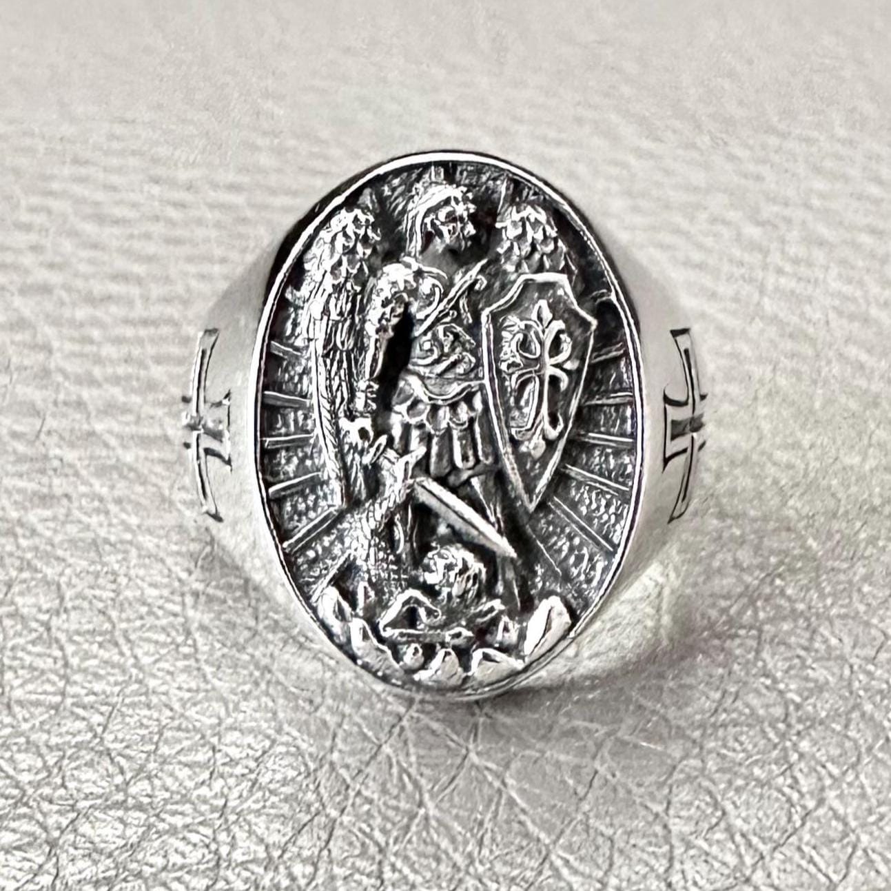 Handcrafted 925 Sterling Silver Archangel Ring Saint Michael Guardian Angel Christian Knight Ring Silver Jewelry Accessories Gift by VINTZ