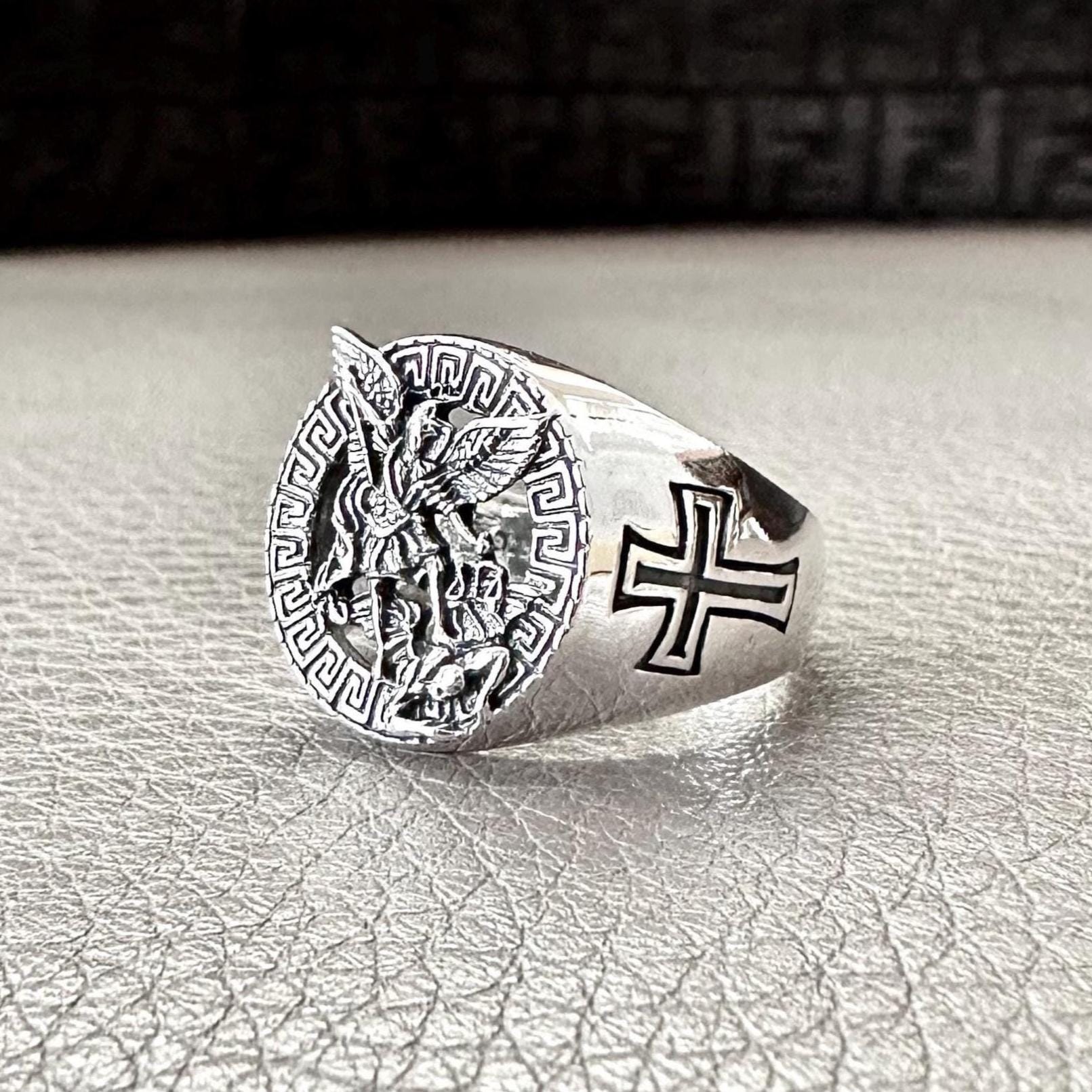 Handcrafted 925 Sterling Silver Saint Archangel Michael Ring Apostle of Jesus Christ Patron Saint Amulet Ring Silver Accessories by VINTZ