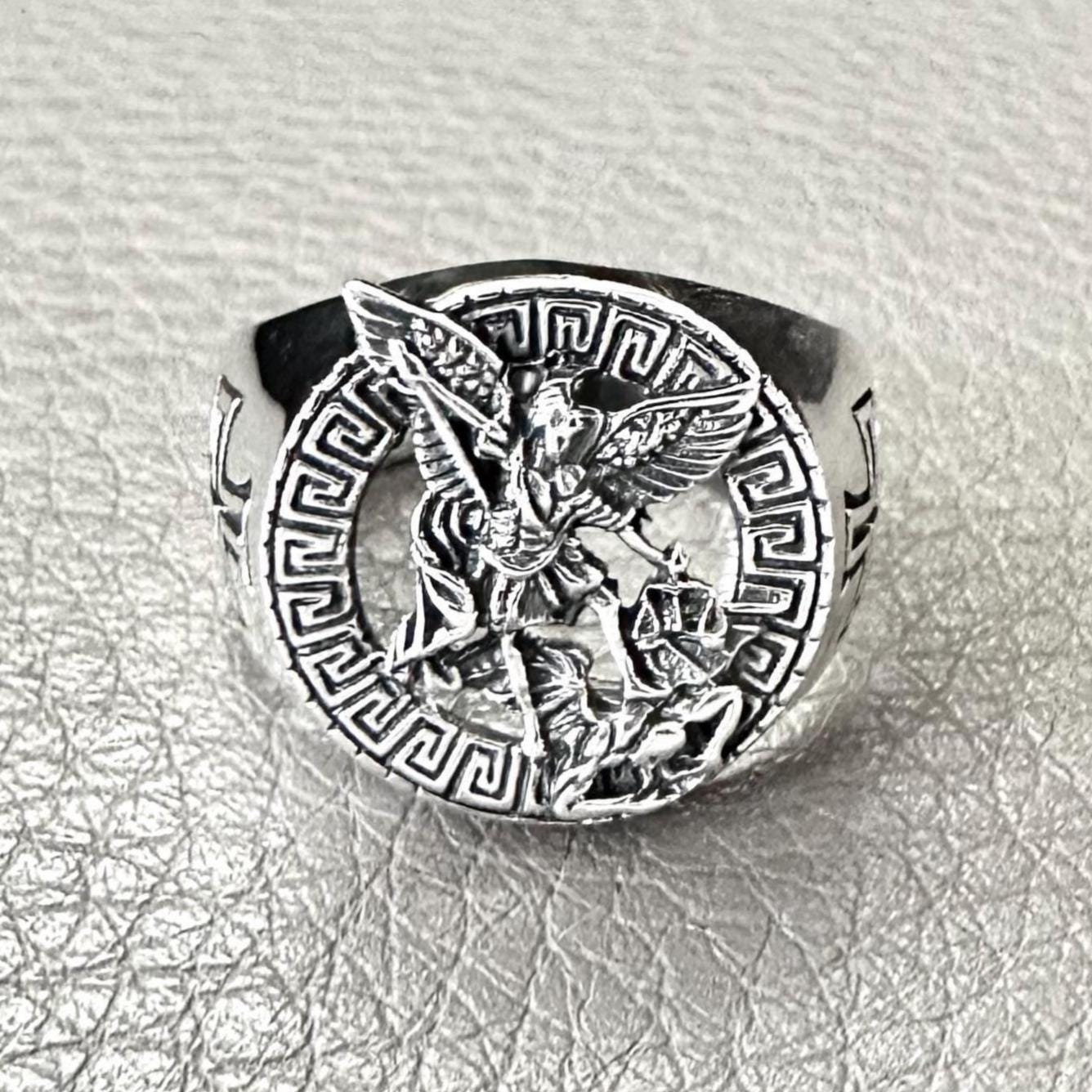 Handcrafted 925 Sterling Silver Saint Archangel Michael Ring Apostle of Jesus Christ Patron Saint Amulet Ring Silver Accessories by VINTZ