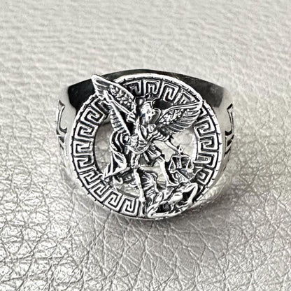 Handcrafted 925 Sterling Silver Saint Archangel Michael Ring Apostle of Jesus Christ Patron Saint Amulet Ring Silver Accessories by VINTZ