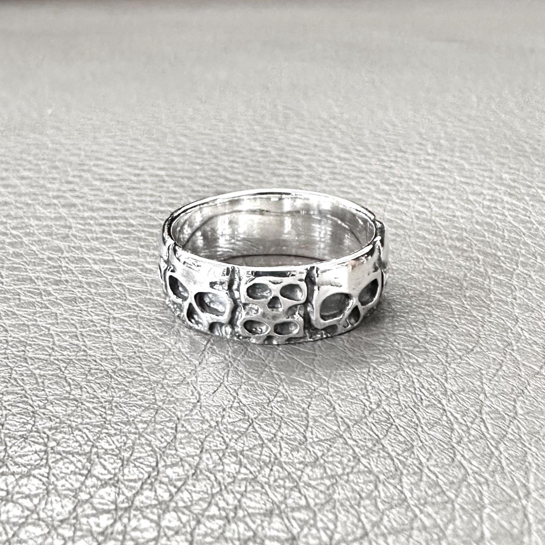 Handcrafted 925 Sterling Silver Skull Ring Punk Gothic Pirate Skull Biker Skeleton Ring Silver Fashion Jewelry Accessories Gift by VINTZ