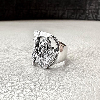 Handcrafted 925 Sterling Silver Grim Reaper Ring God of Death Gothic Skull Ring Silver Fashion Jewelry Accessories Gift by VINTZ