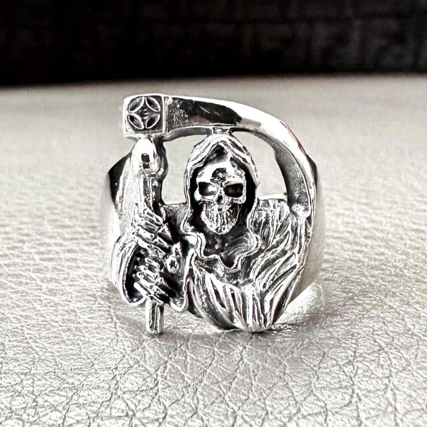 Handcrafted 925 Sterling Silver Grim Reaper Ring God of Death Gothic Skull Ring Silver Fashion Jewelry Accessories Gift by VINTZ