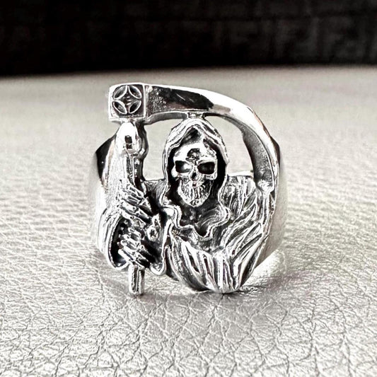 Handcrafted 925 Sterling Silver Grim Reaper Ring God of Death Gothic Skull Ring Silver Fashion Jewelry Accessories Gift by VINTZ