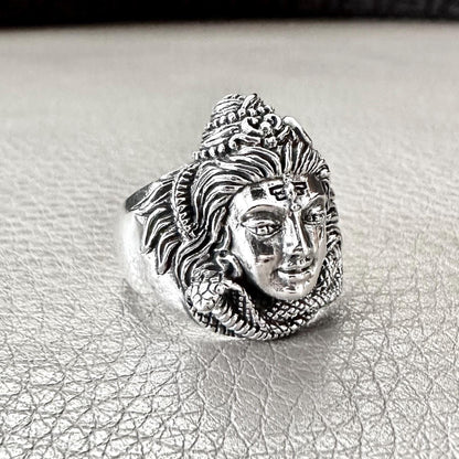 Handcrafted 925 Sterling Silver Shiva Ring Hinduism God Trimurti Mahadeva Shaivism Hindi Deity Ring Silver Jewelry Accessories Gift by VINTZ
