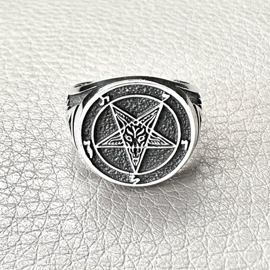 Baphomet Sigil Goat Head Gothic Lucifer Ring