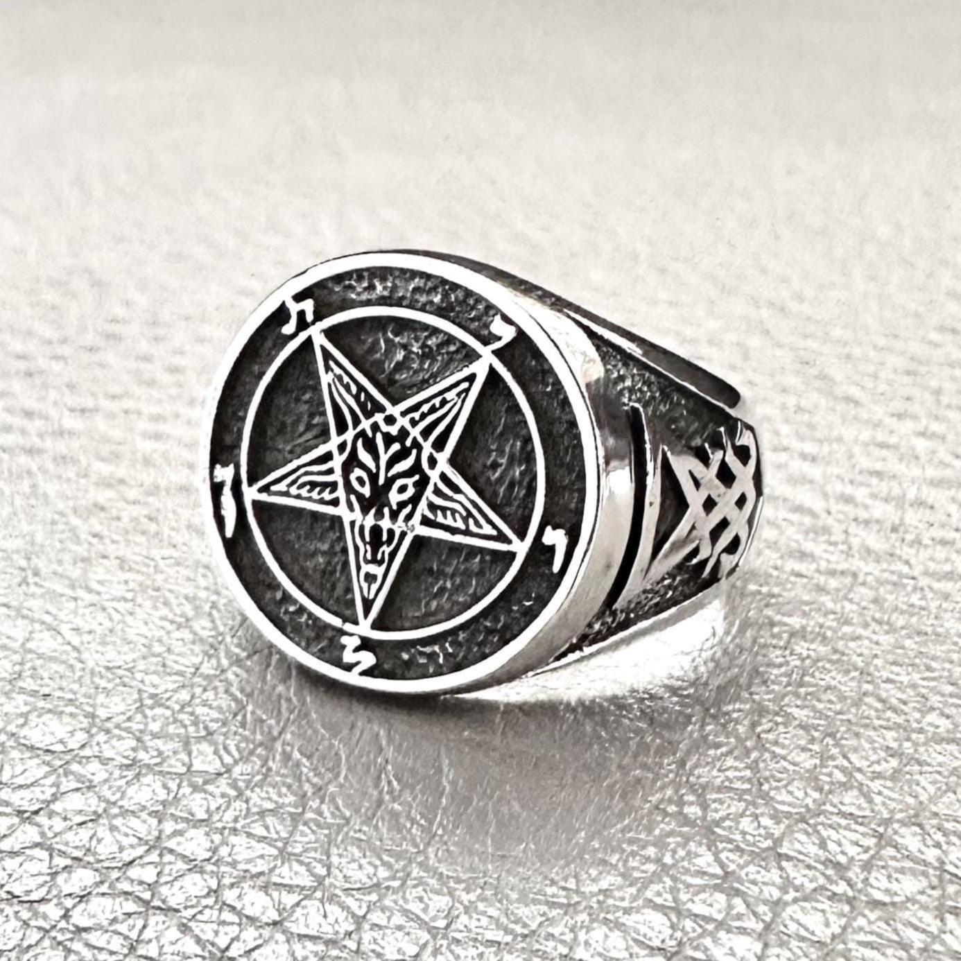 Baphomet Sigil Goat Head Gothic Lucifer Ring