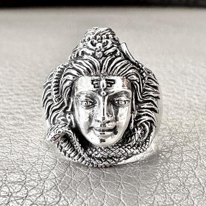 Handcrafted 925 Sterling Silver Shiva Ring Hinduism God Trimurti Mahadeva Shaivism Hindi Deity Ring Silver Jewelry Accessories Gift by VINTZ