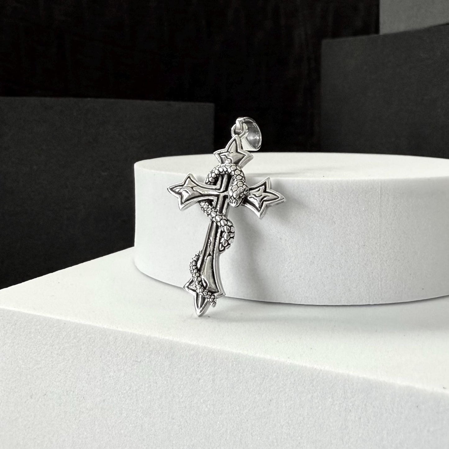 Handcrafted 925 Sterling Silver Cross Pendant Christian God Jesus Christ Crucifix Snake Pendant/Necklace Jewelry Accessories Gift by VINTZ