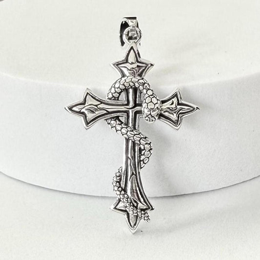 Handcrafted 925 Sterling Silver Cross Pendant Christian God Jesus Christ Crucifix Snake Pendant/Necklace Jewelry Accessories Gift by VINTZ