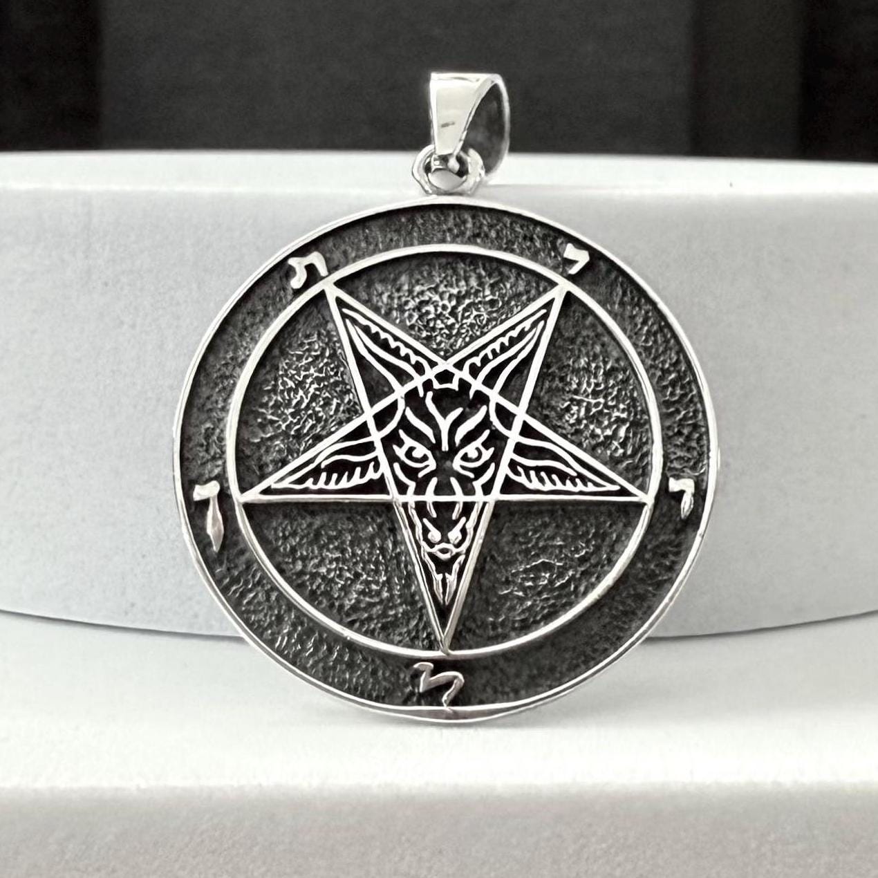 Handcrafted 925 Sterling Silver Baphomet Sigil Pendant Goat Head Pentagram Gothic Pendant/Necklace Silver Jewelry Accessories Gift by VINTZ