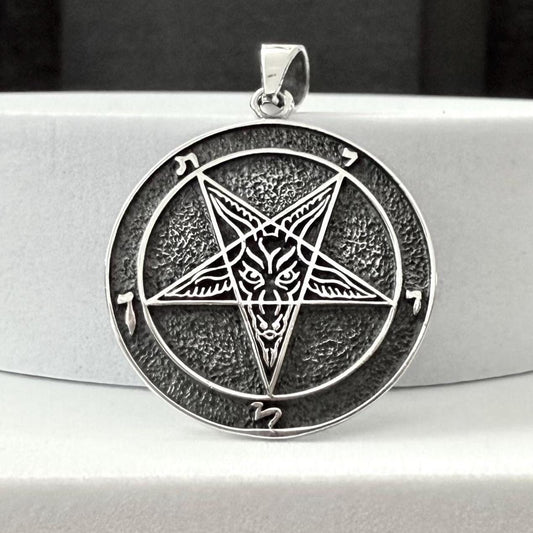 Handcrafted 925 Sterling Silver Baphomet Sigil Pendant Goat Head Pentagram Gothic Pendant/Necklace Silver Jewelry Accessories Gift by VINTZ