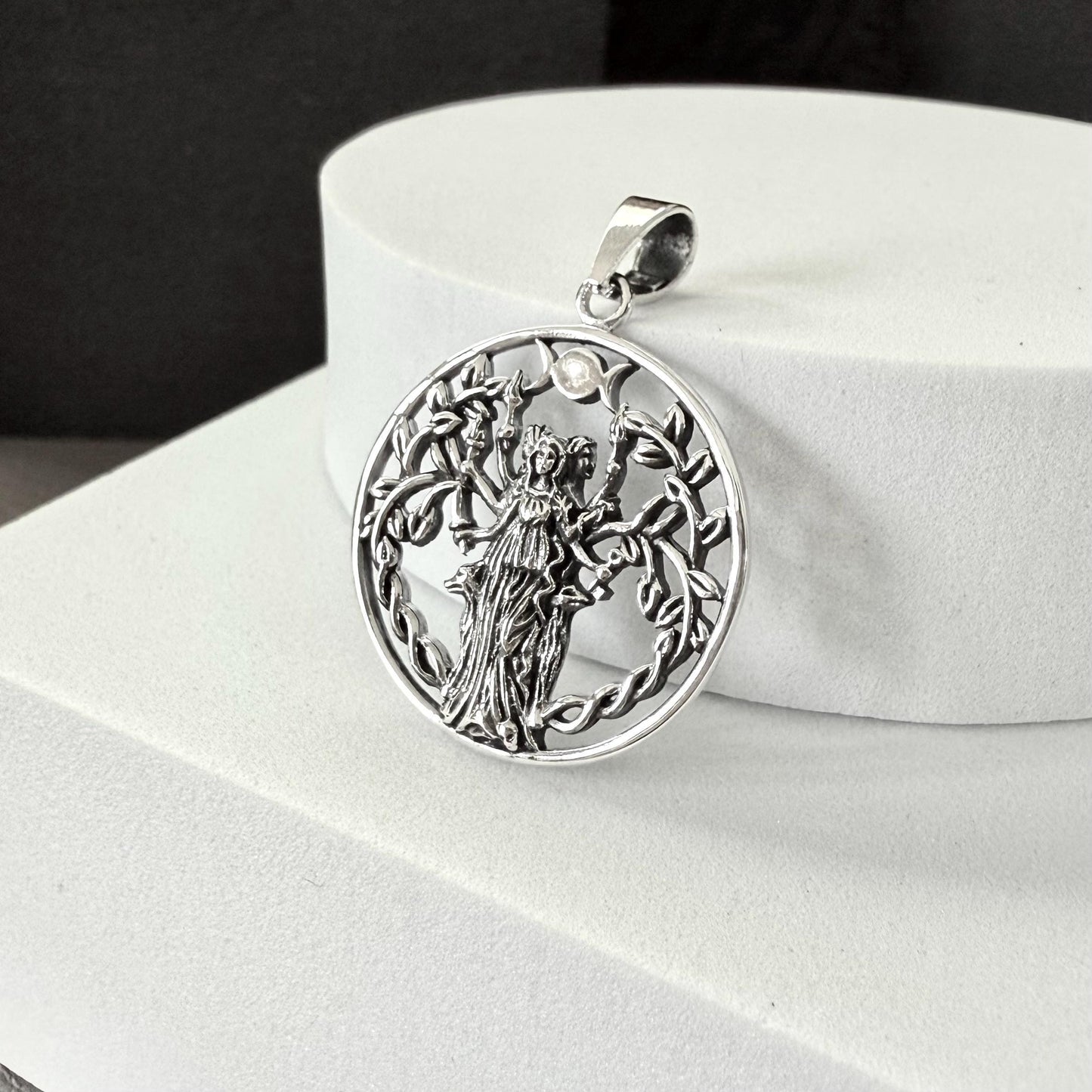 Handcrafted 925 Sterling Silver Moon Goddess Pendant Luna Deities Crescent Moon Goddess Wiccan Pendant/Necklace Silver Jewelry Gift by VINTZ