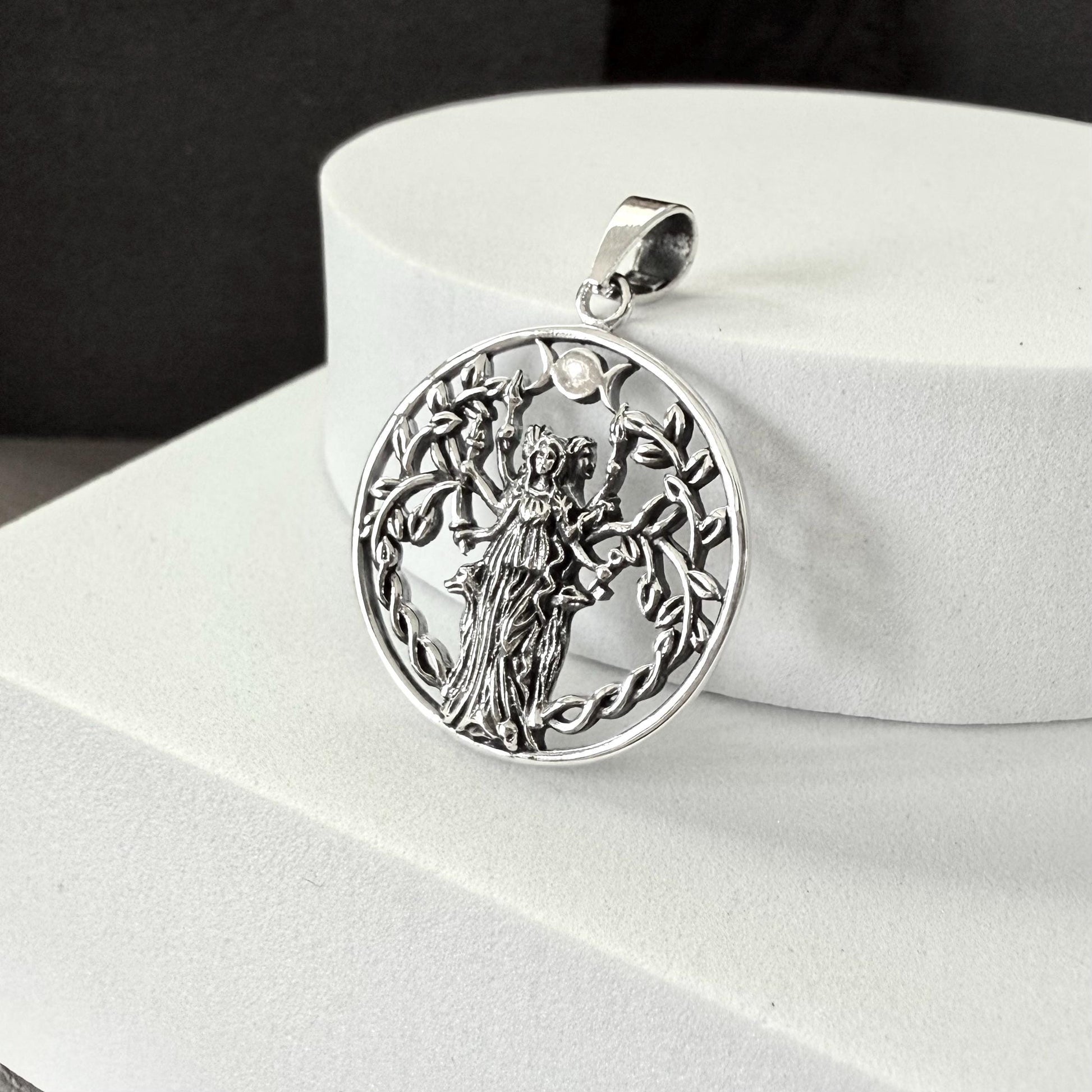 Handcrafted 925 Sterling Silver Moon Goddess Pendant Luna Deities Crescent Moon Goddess Wiccan Pendant/Necklace Silver Jewelry Gift by VINTZ