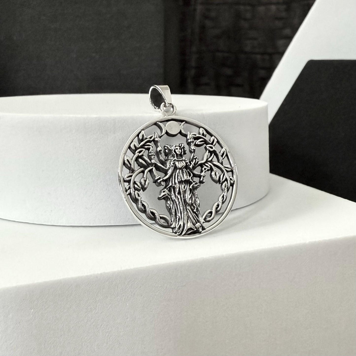Handcrafted 925 Sterling Silver Moon Goddess Pendant Luna Deities Crescent Moon Goddess Wiccan Pendant/Necklace Silver Jewelry Gift by VINTZ