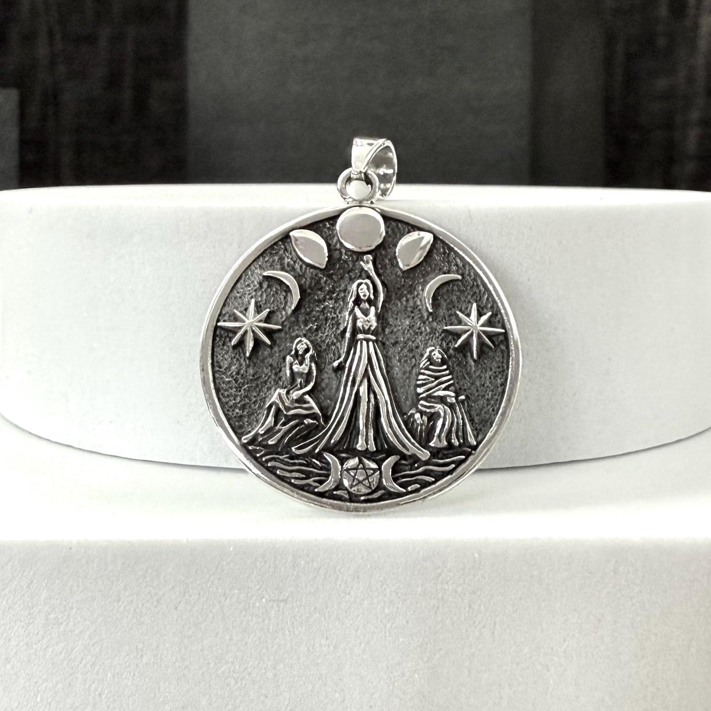 Handcrafted 925 Sterling Silver Moon Goddess Pendant Luna Deities Wiccan Crescent Moon Goddess Pendant/Necklace Silver Jewelry Gift by VINTZ