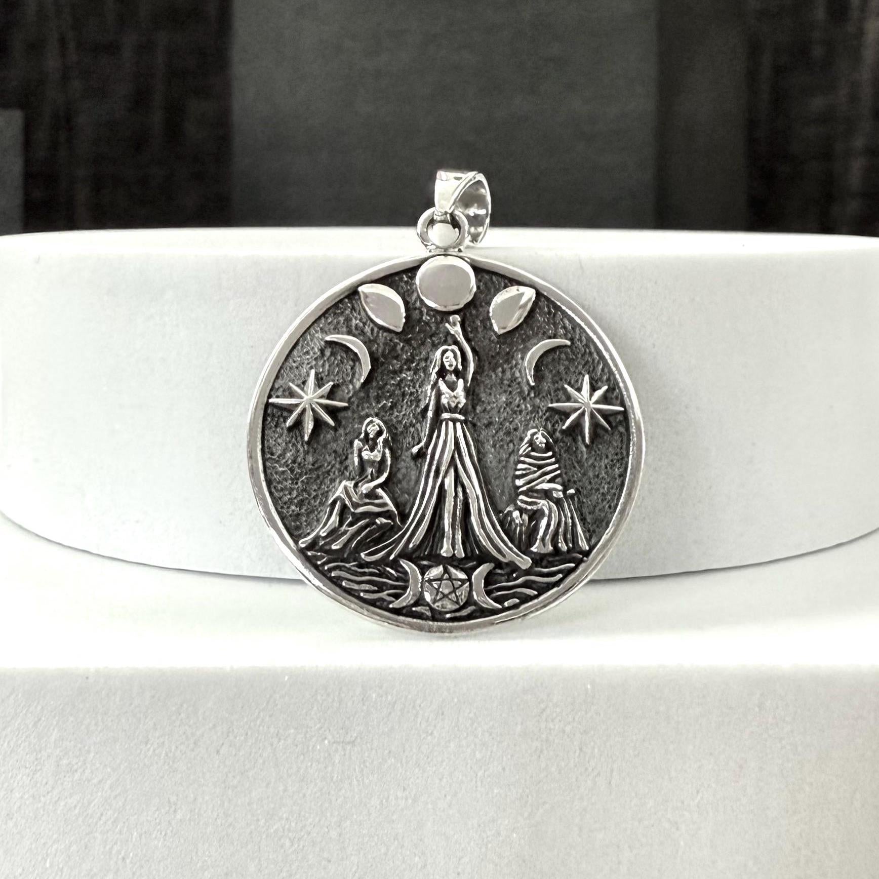 Handcrafted 925 Sterling Silver Moon Goddess Pendant Luna Deities Wiccan Crescent Moon Goddess Pendant/Necklace Silver Jewelry Gift by VINTZ