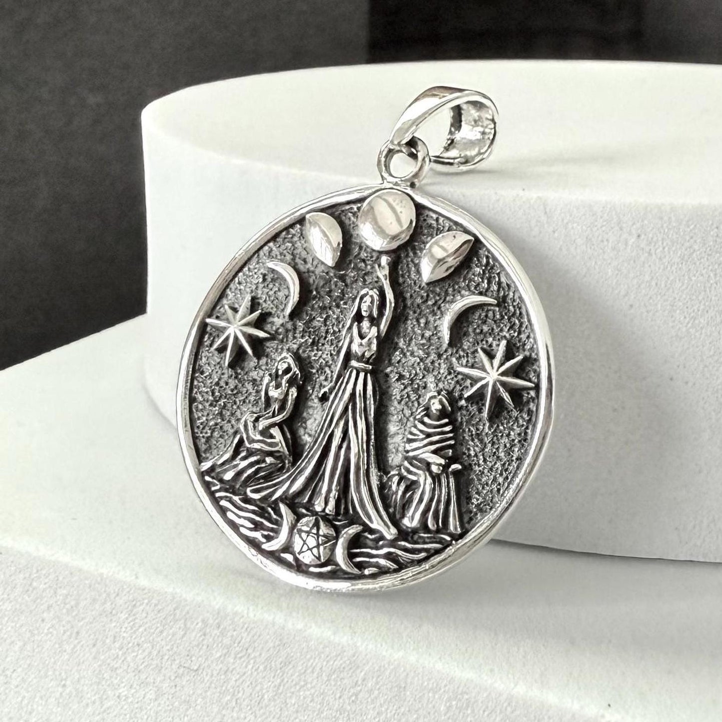 Handcrafted 925 Sterling Silver Moon Goddess Pendant Luna Deities Wiccan Crescent Moon Goddess Pendant/Necklace Silver Jewelry Gift by VINTZ