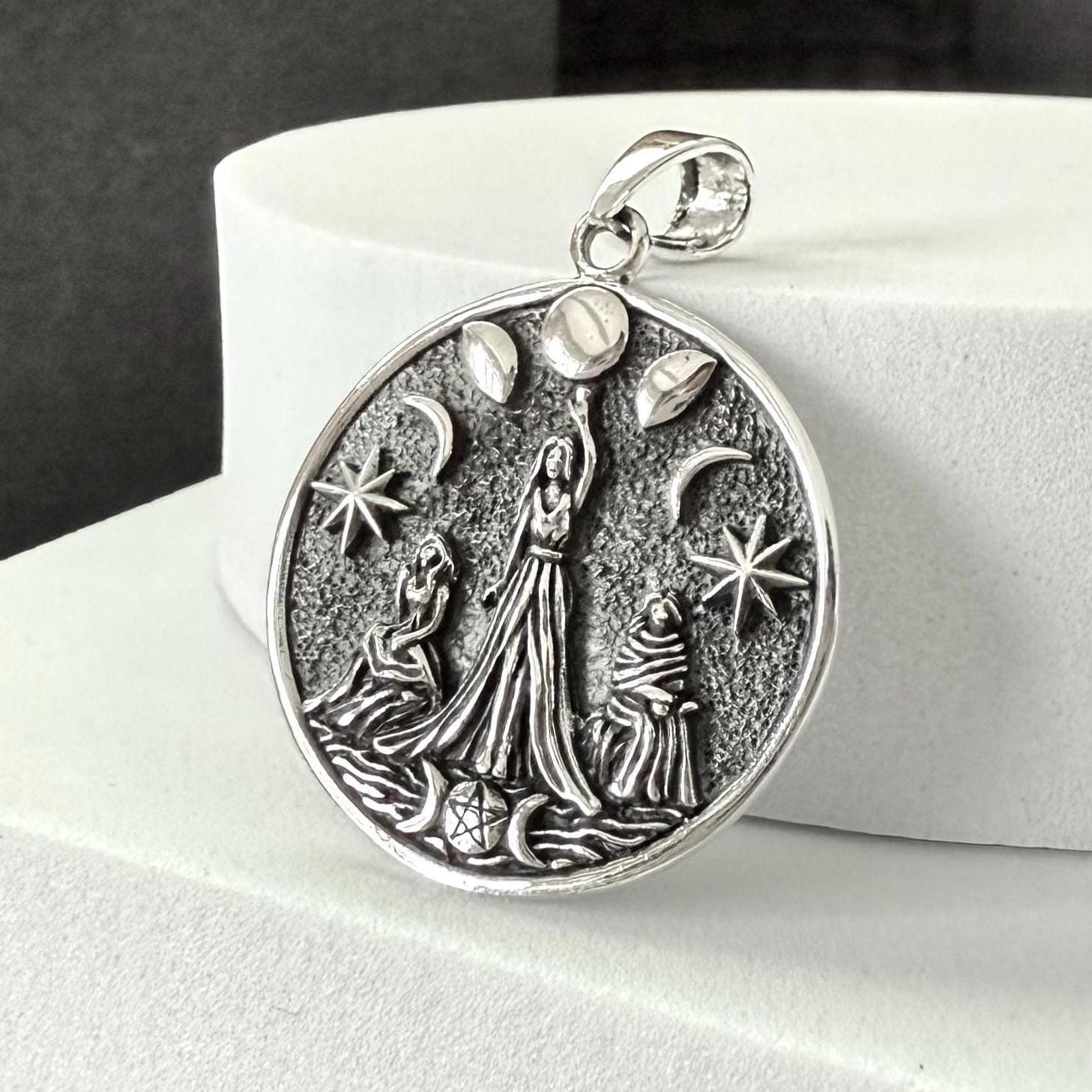 Handcrafted 925 Sterling Silver Moon Goddess Pendant Luna Deities Wiccan Crescent Moon Goddess Pendant/Necklace Silver Jewelry Gift by VINTZ