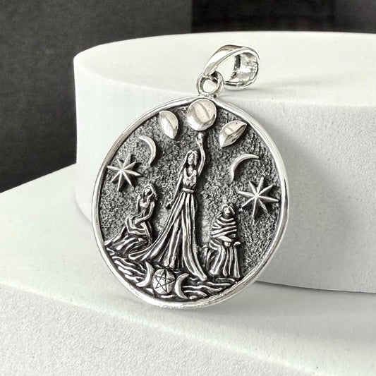 Handcrafted 925 Sterling Silver Moon Goddess Pendant Luna Deities Wiccan Crescent Moon Goddess Pendant/Necklace Silver Jewelry Gift by VINTZ