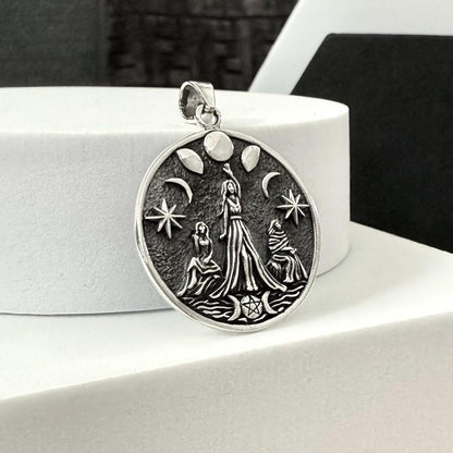 Handcrafted 925 Sterling Silver Moon Goddess Pendant Luna Deities Wiccan Crescent Moon Goddess Pendant/Necklace Silver Jewelry Gift by VINTZ