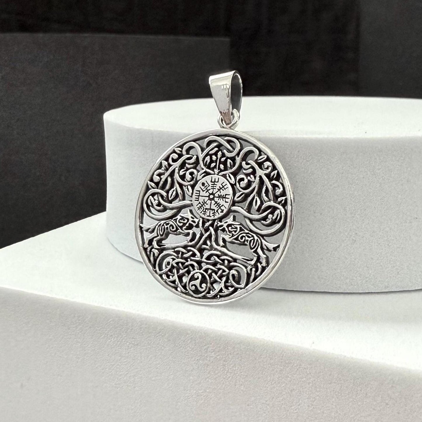 Handcrafted 925 Sterling Silver Tree of Life Pendant Viking Yggdrasil Celtic World Tree Vegvisir Pendant/Necklace Accessories Gift by VINTZ