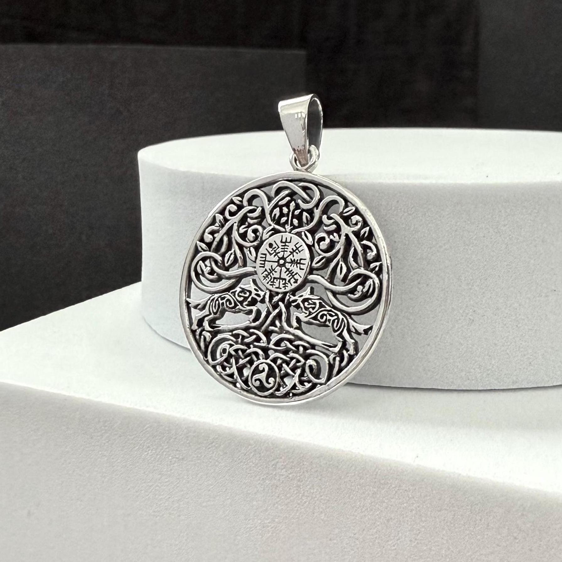 Handcrafted 925 Sterling Silver Tree of Life Pendant Viking Yggdrasil Celtic World Tree Vegvisir Pendant/Necklace Accessories Gift by VINTZ