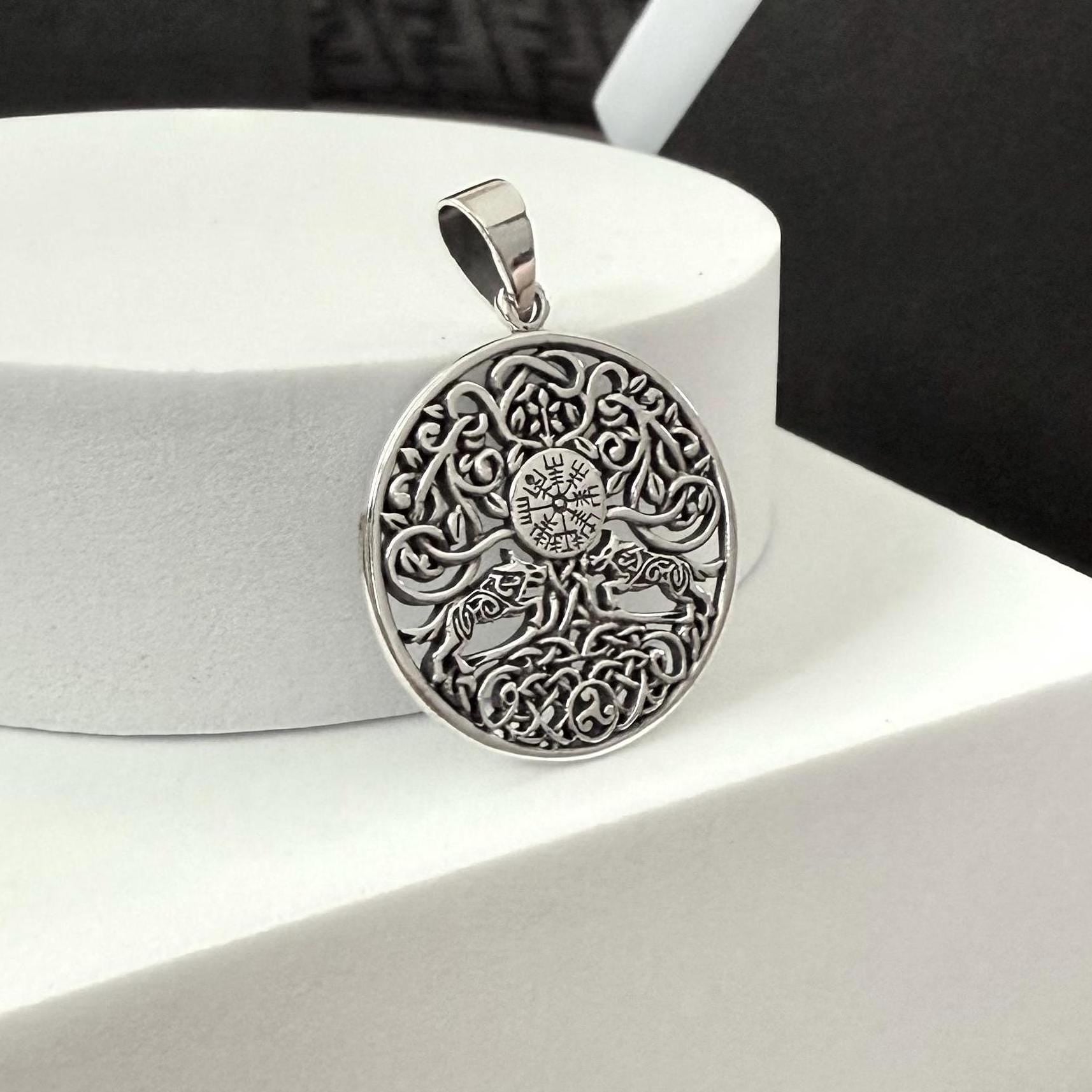Handcrafted 925 Sterling Silver Tree of Life Pendant Viking Yggdrasil Celtic World Tree Vegvisir Pendant/Necklace Accessories Gift by VINTZ