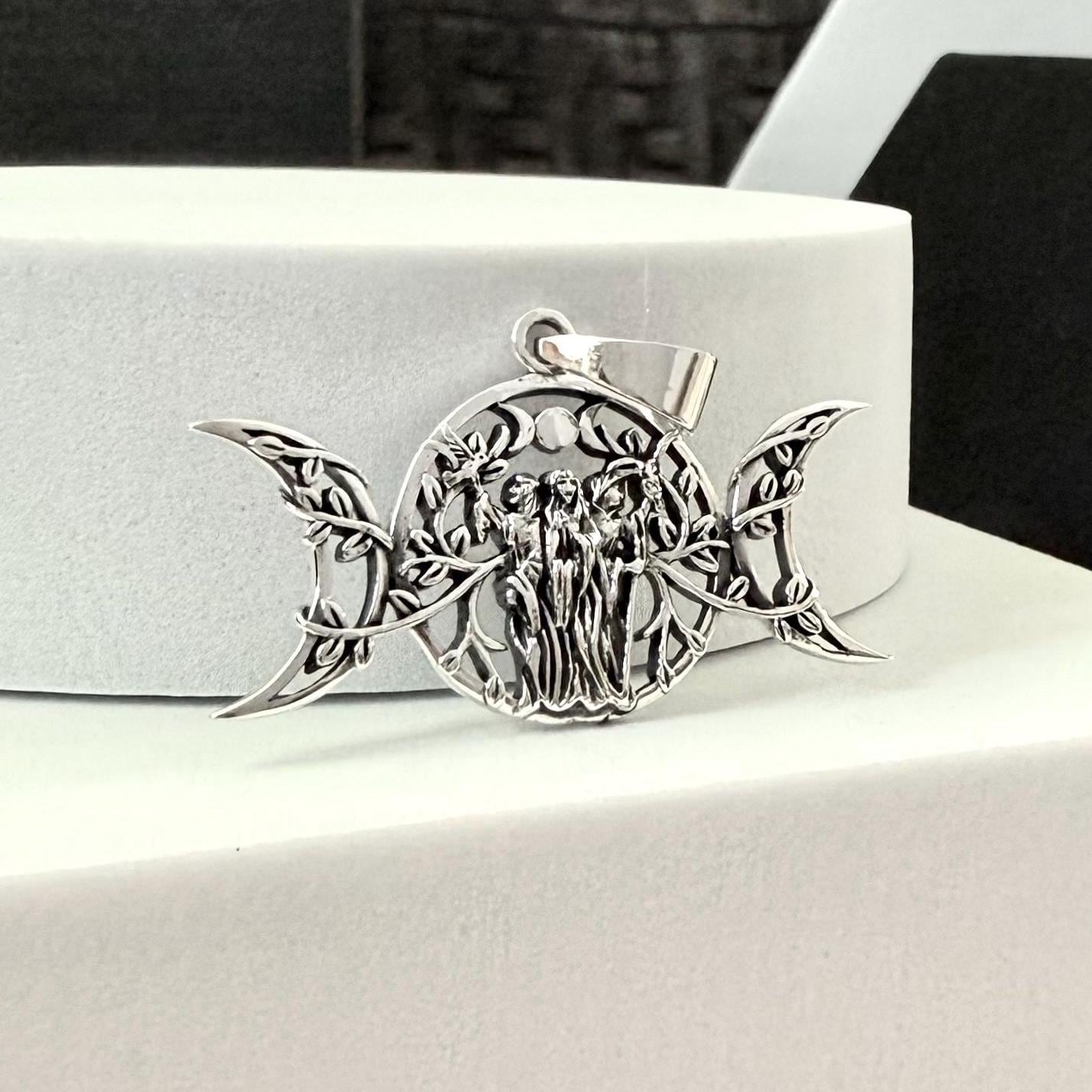 Handcrafted 925 Sterling Silver Moon Goddess Pendant Luna Deities Crescent Moon Goddess Wiccan Pendant/Necklace Silver Jewelry Gift by VINTZ