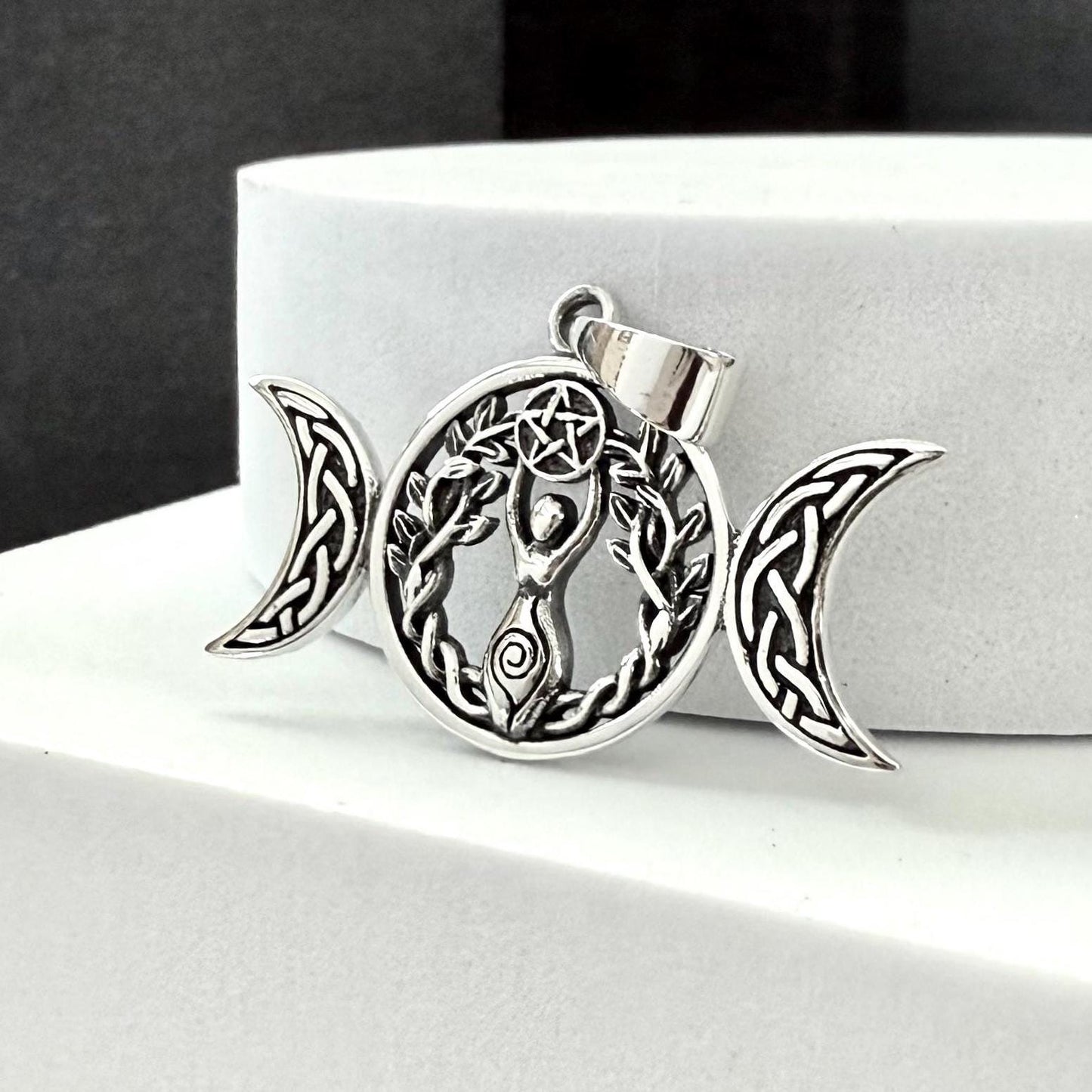 Handcrafted 925 Sterling Silver Triple Moon Goddess Pendant Luna Deities Crescent Moon Wiccan Pendant/Necklace Silver Jewelry Gift by VINTZ