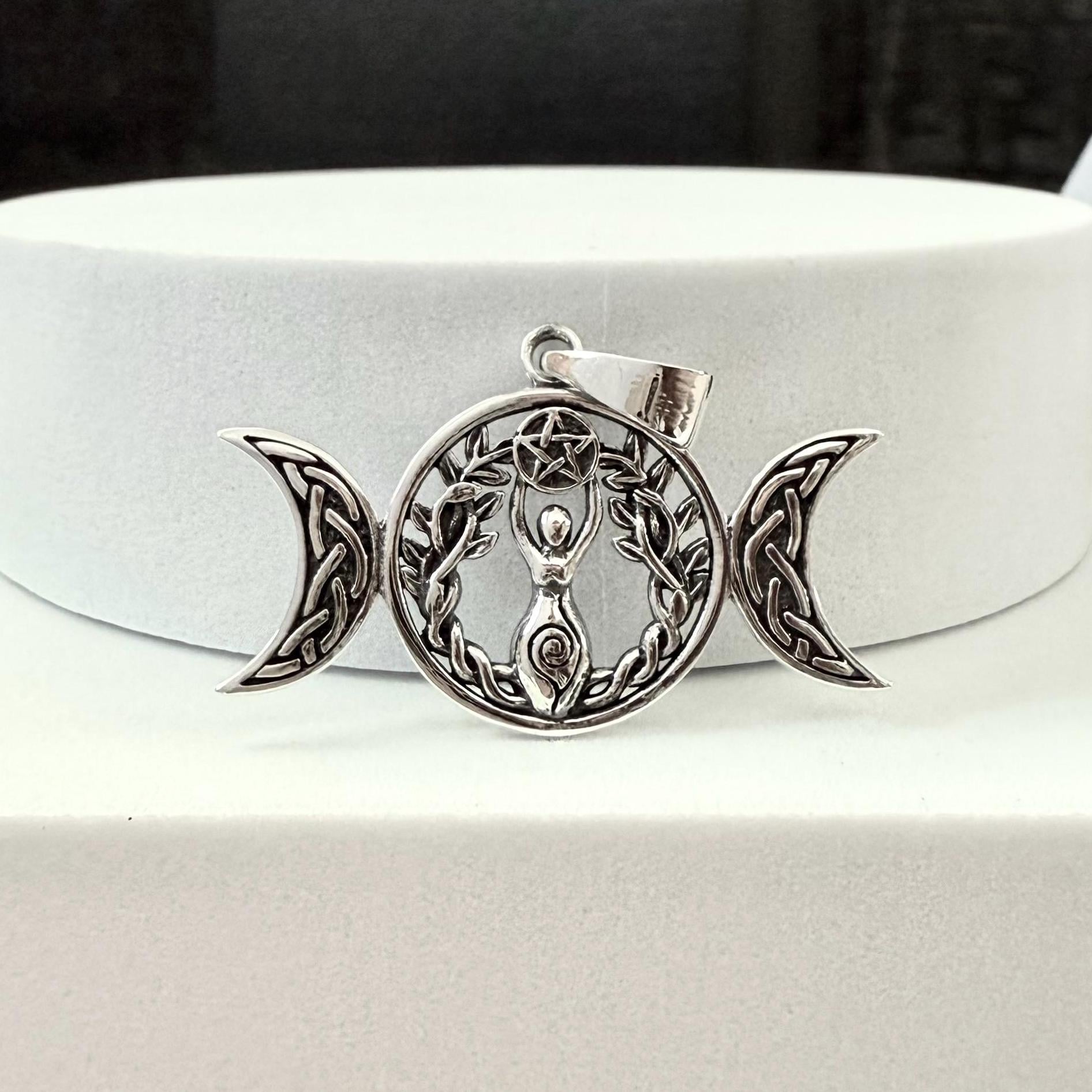 Handcrafted 925 Sterling Silver Triple Moon Goddess Pendant Luna Deities Crescent Moon Wiccan Pendant/Necklace Silver Jewelry Gift by VINTZ