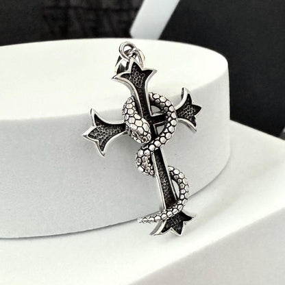 Handcrafted 925 Sterling Silver Cross Pendant Christian God Jesus Christ Crucifix Snake Pendant/Necklace Jewelry Accessories Gift by VINTZ