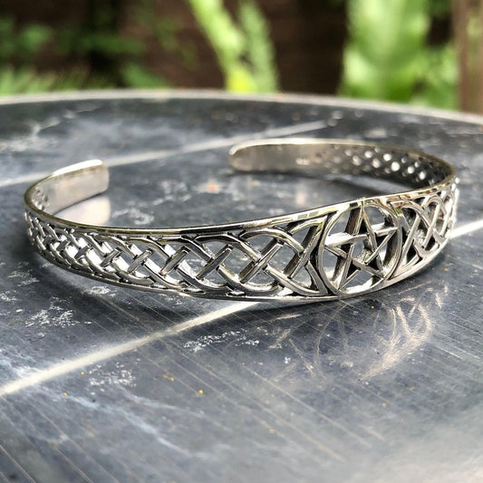 Pentagram Wiccan Pentacle Celtic Knot Cuff Bracelet