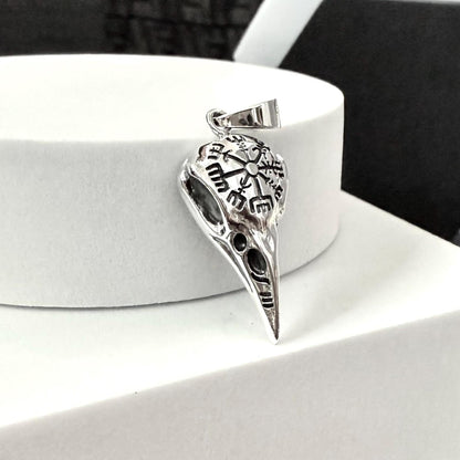 Handcrafted 925 Sterling Silver Raven Skull Pendant Viking Vegvisir Odin's Raven Bird Pendant/Necklace Jewelry Accessories Gift by VINTZ