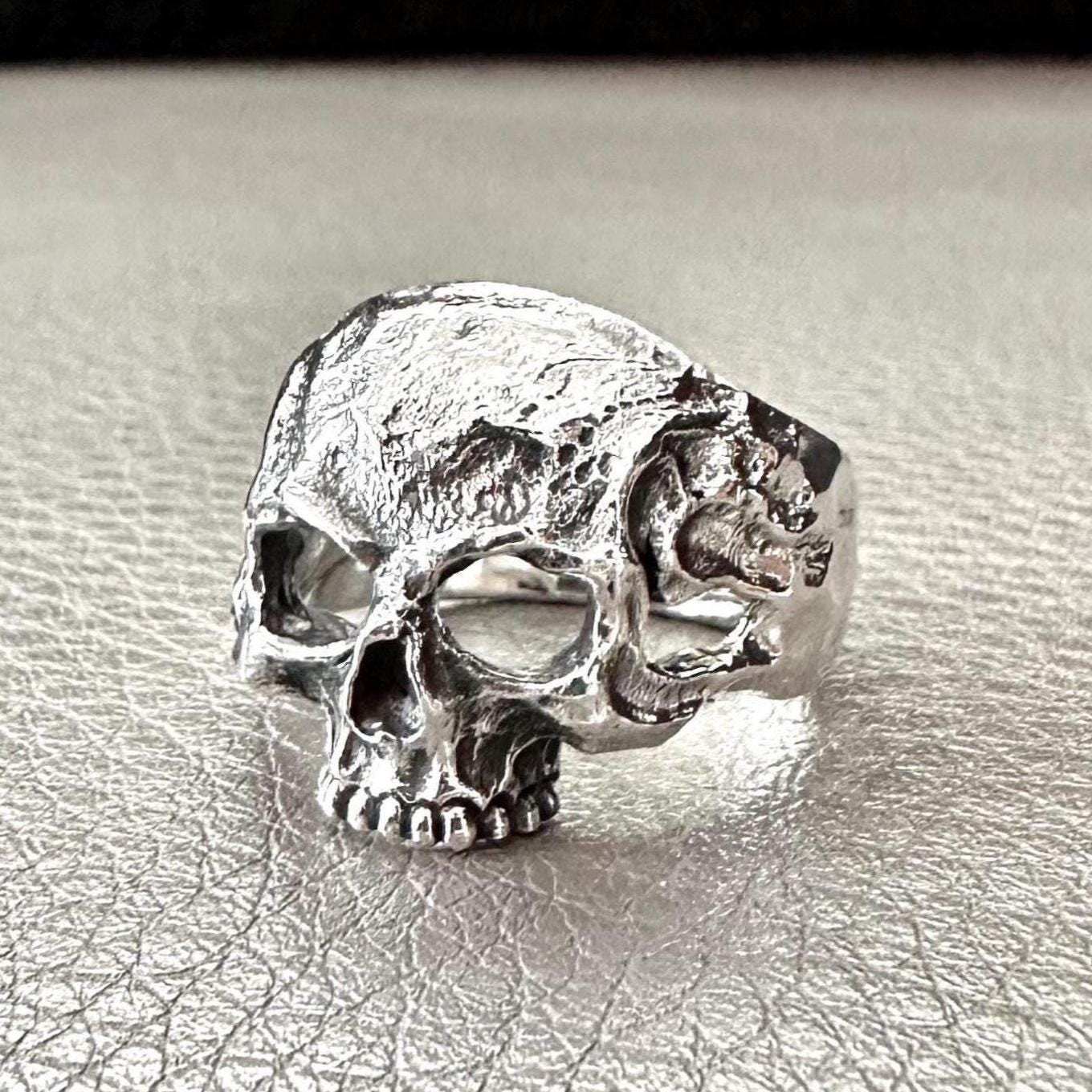Handcrafted 925 Sterling Silver Skull Ring Gothic Pirate Punk Skull Biker Skeleton Ring Silver Jewelry Fashion Accessories Gift by VINTZ