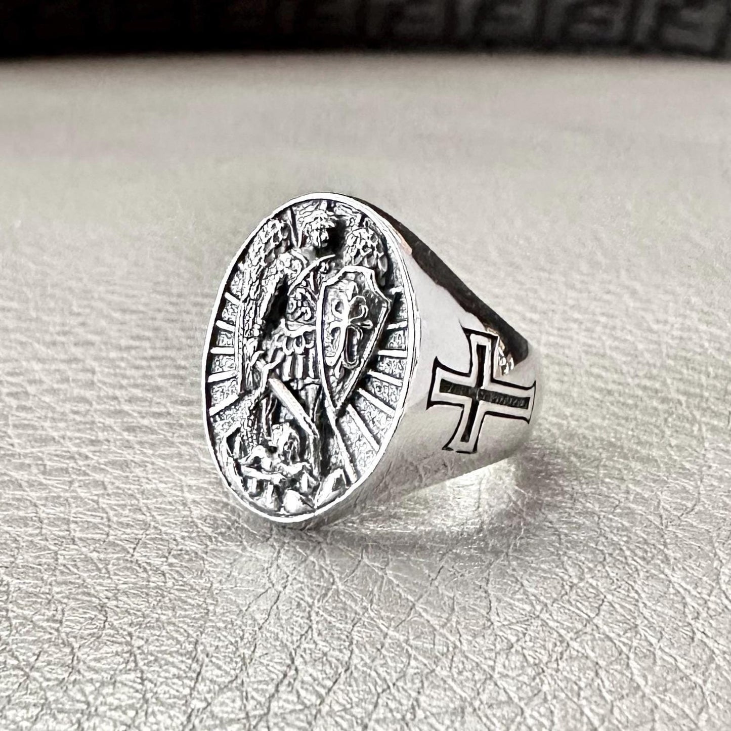 Handcrafted 925 Sterling Silver Archangel Ring Saint Michael Guardian Angel Christian Knight Ring Silver Jewelry Accessories Gift by VINTZ