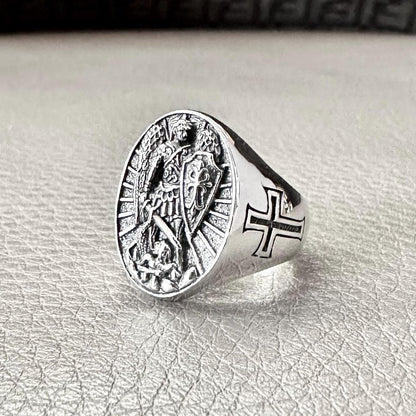 Handcrafted 925 Sterling Silver Archangel Ring Saint Michael Guardian Angel Christian Knight Ring Silver Jewelry Accessories Gift by VINTZ