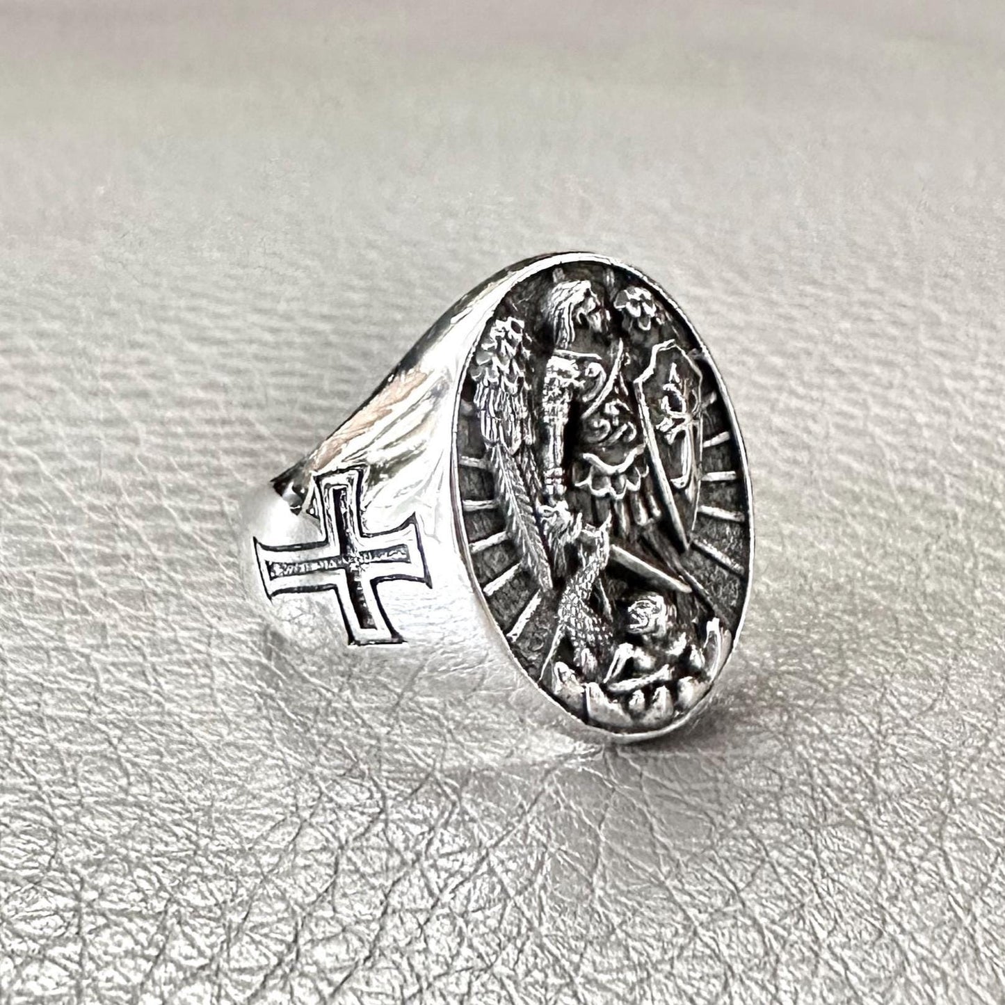 Handcrafted 925 Sterling Silver Archangel Ring Saint Michael Guardian Angel Christian Knight Ring Silver Jewelry Accessories Gift by VINTZ