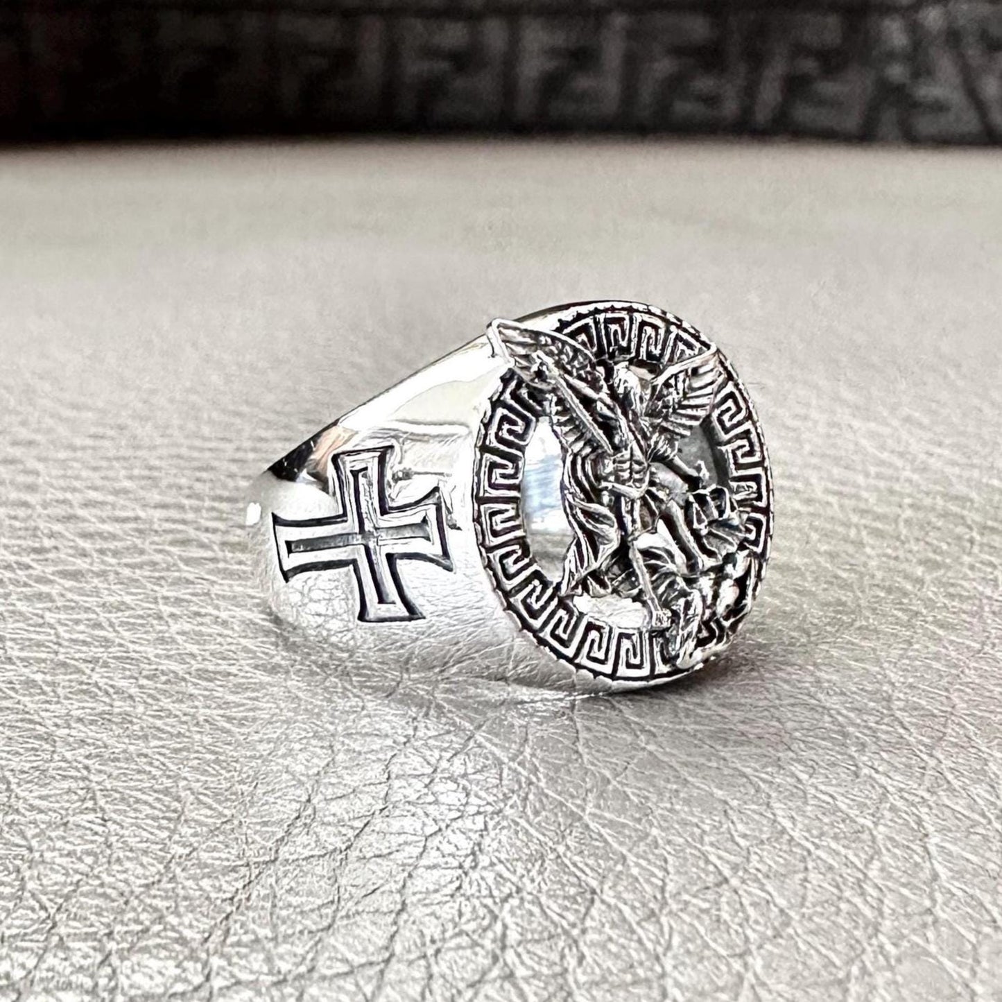 Handcrafted 925 Sterling Silver Saint Archangel Michael Ring Apostle of Jesus Christ Patron Saint Amulet Ring Silver Accessories by VINTZ